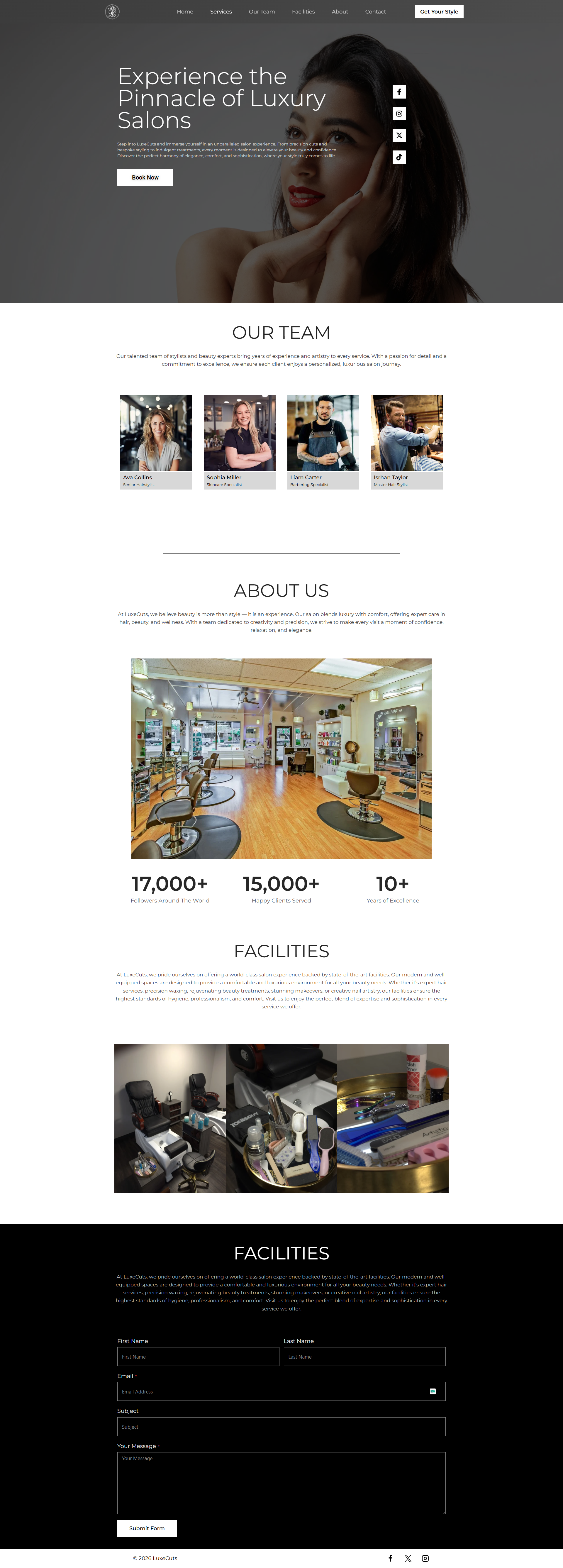 LuxeCuts salon website — custom WordPress website design and development project by Dinura Damsara, WordPress developer in Sri Lanka